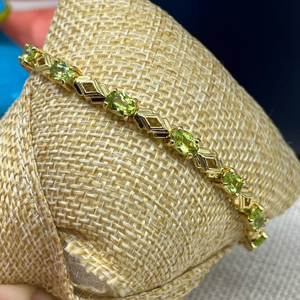 Vintage JJT Gold Vermeil 925 Sterling Genuine Peridot Link Bracelet 7.25" - Picture 13 of 17